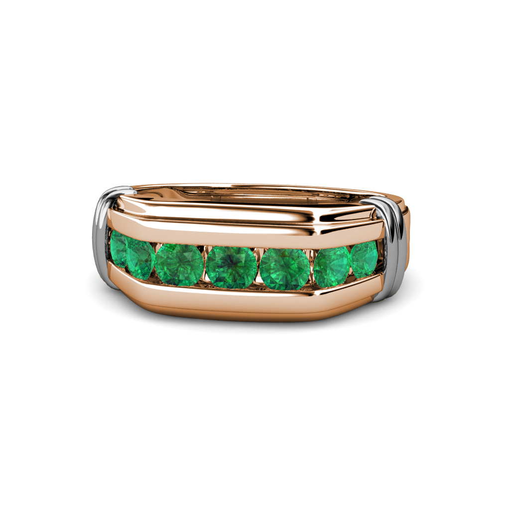 Brad Emerald 7 Stone Men Wedding Ring (8.5 mm) 